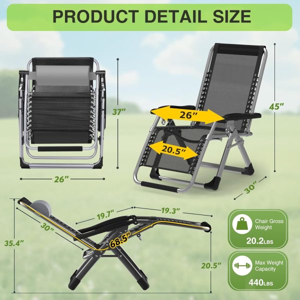 Suteck Zero Gravity Chair, Reclining Camping Lounge Chair w/Removable Cushion, Upgraded Lock and Cup Holder, Reclining Patio Chairs Folding Recliner for Indoor and Outdoor - Image 2