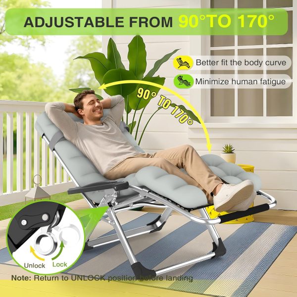 Suteck Zero Gravity Chair, Reclining Camping Lounge Chair w/Removable Cushion, Upgraded Lock and Cup Holder, Reclining Patio Chairs Folding Recliner for Indoor and Outdoor - Image 3