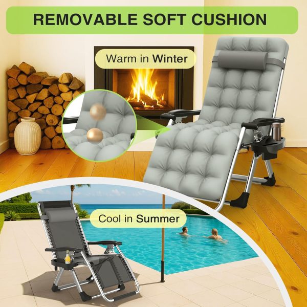 Suteck Zero Gravity Chair, Reclining Camping Lounge Chair w/Removable Cushion, Upgraded Lock and Cup Holder, Reclining Patio Chairs Folding Recliner for Indoor and Outdoor - Image 4