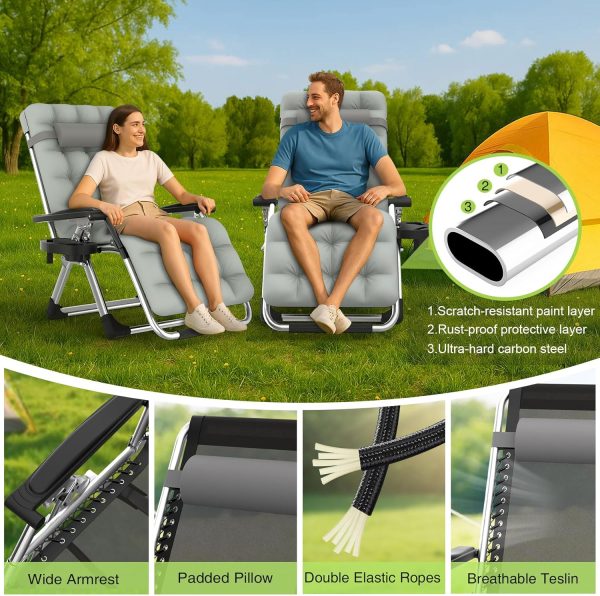 Suteck Zero Gravity Chair, Reclining Camping Lounge Chair w/Removable Cushion, Upgraded Lock and Cup Holder, Reclining Patio Chairs Folding Recliner for Indoor and Outdoor - Image 6