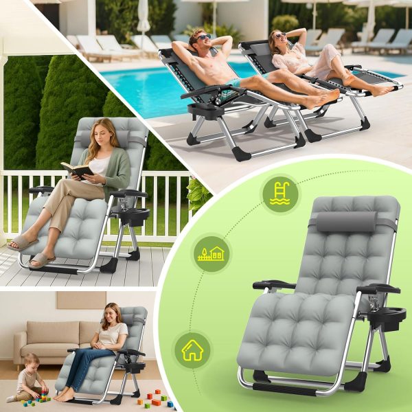 Suteck Zero Gravity Chair, Reclining Camping Lounge Chair w/Removable Cushion, Upgraded Lock and Cup Holder, Reclining Patio Chairs Folding Recliner for Indoor and Outdoor - Image 7