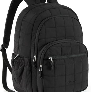 BAGSMART College Laptop Backpack, Travel Backpack for Women, Quilted Casual Daypack, Water-Resistant Bookbag for 15.6 Inch Laptop, Black