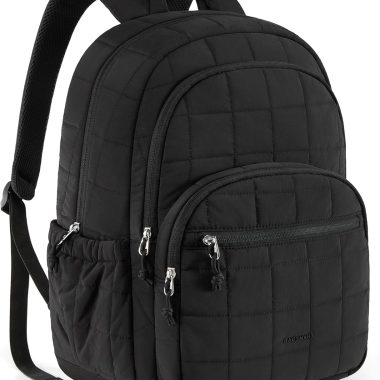 BAGSMART College Laptop Backpack, Travel Backpack for Women, Quilted Casual Daypack, Water-Resistant Bookbag for 15.6 Inch Laptop, Black