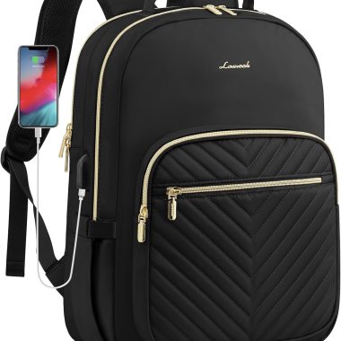 LOVEVOOK Laptop Backpack Purse for Women, Work Travel Computer Bags, College School Backpack for Student Girl, Quilted Casual Daypack with USB Port, Fit 15.6 Inch Laptop, Black