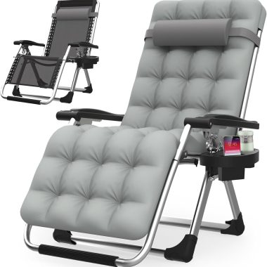 Suteck Zero Gravity Chair, Reclining Camping Lounge Chair w/Removable Cushion, Upgraded Lock and Cup Holder, Reclining Patio Chairs Folding Recliner for Indoor and Outdoor